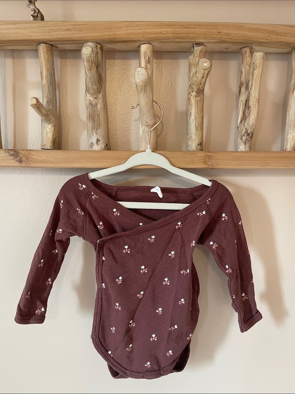 Quincy Mae Maroon Floral Long-Sleeve Wrap Bodysuit